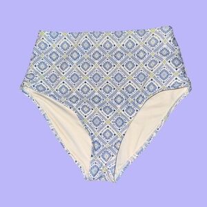 Blue Geometric High-Waisted Bikini Bottoms